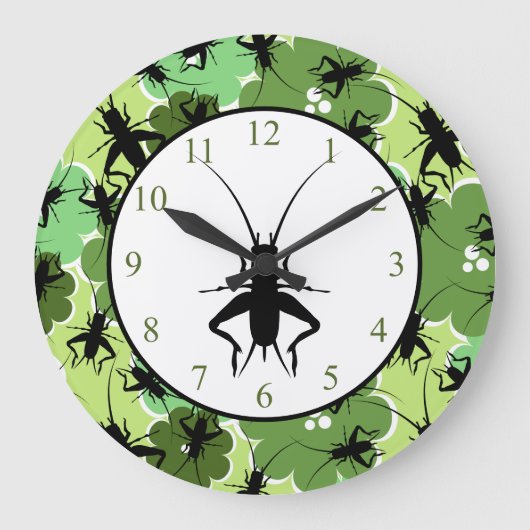 Cricket Floral Pattern Green and Black Grote Klok (Voorkant)