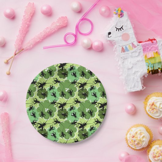 Cricket Floral Pattern Green and Black Papieren Bordje (Feest)