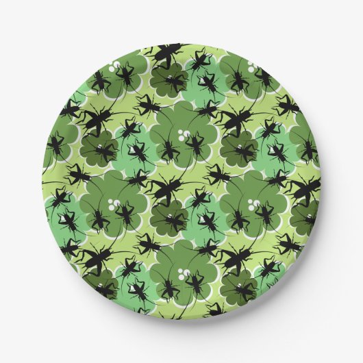 Cricket Floral Pattern Green and Black Papieren Bordje (Voorkant)