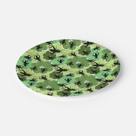 Cricket Floral Pattern Green and Black Papieren Bordje (Gekanteld)