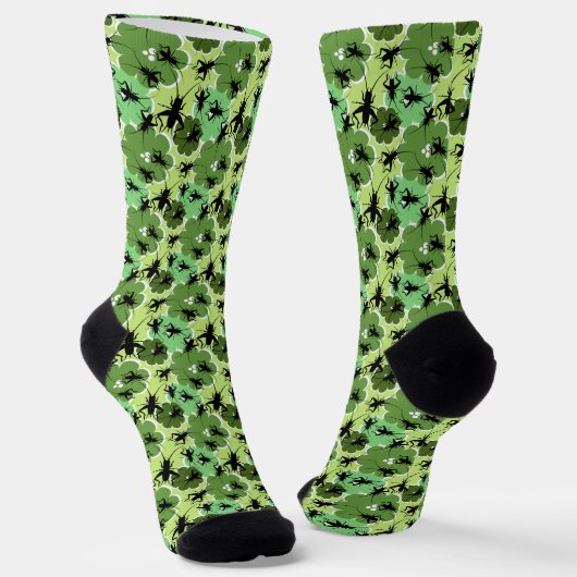 Cricket Floral Pattern Green and Black Sokken (Gebogen)