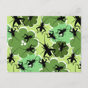 Cricket Floral Pattern Green + Black Briefkaart