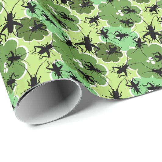 Cricket Floral Pattern Green + Black Cadeaupapier (Rol Hoek)
