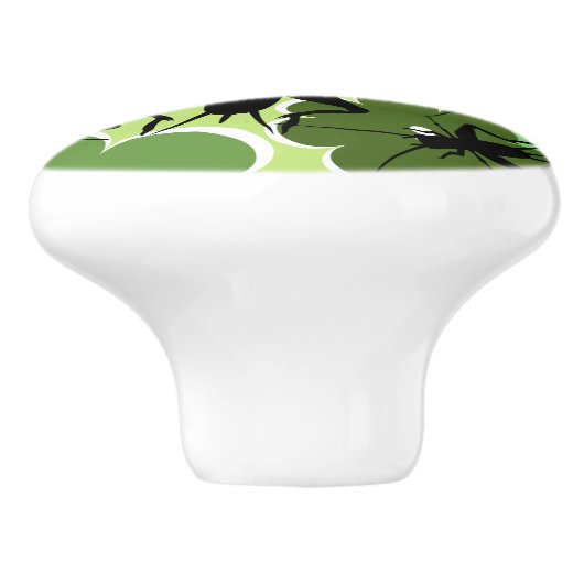 Cricket Floral Pattern Green + Black Keramische Knop (Zijkant)