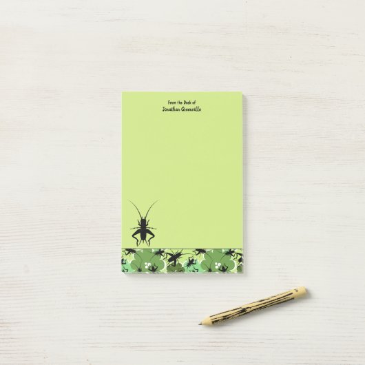 Cricket Floral Pattern Green Black, op maat gemaak Post-it® Notes (Op bureau)