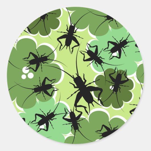 Cricket Floral Pattern Green + Black Ronde Sticker (Voorkant)