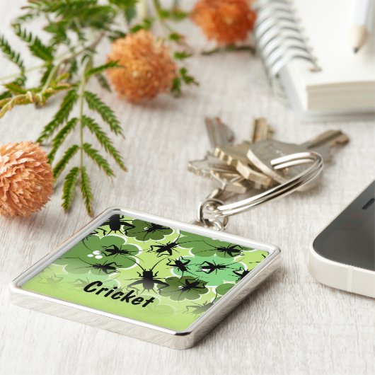 Cricket Floral Pattern Green + Black Sleutelhanger (Zijkant)