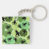 Cricket Floral Pattern Green + Black Sleutelhanger (Achterkant)