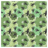 Cricket Floral Pattern Green + Black Stof (Close Up)