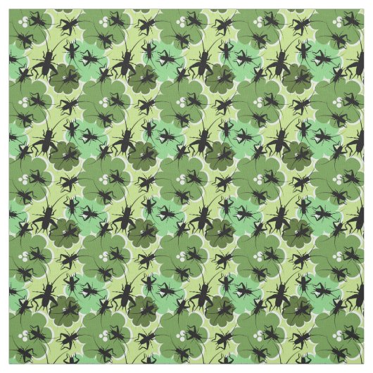 Cricket Floral Pattern Green + Black Stof (Swatch)