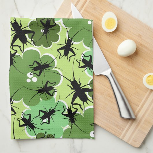 Cricket Floral Pattern Green + Black Theedoek (Quarter Fold)