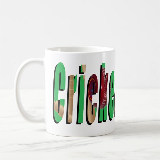 Cricket Game Logo, Mok witte koffie. (Links)