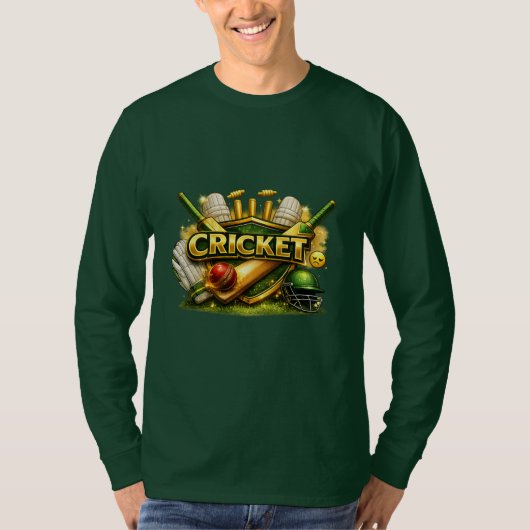 Cricket Gold Emblem Sport Inspired Long Sleeve T-S T-shirt (Voorkant)