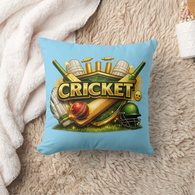 Cricket Gold Emblem Sport Inspired Throw Pillow Kussen (Deken)