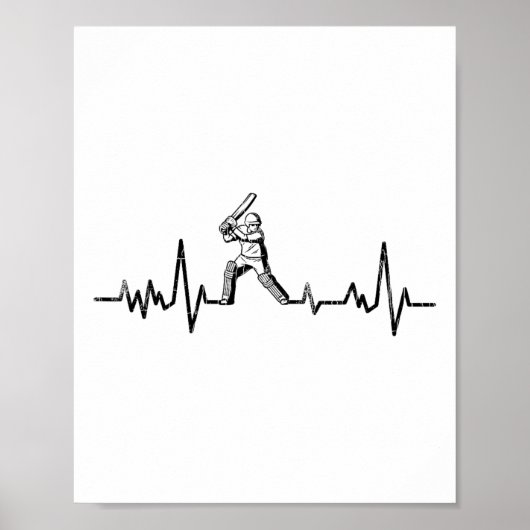 Cricket Grappige Hartslag Grafiek Voor Speler 1 Poster (Voorkant)