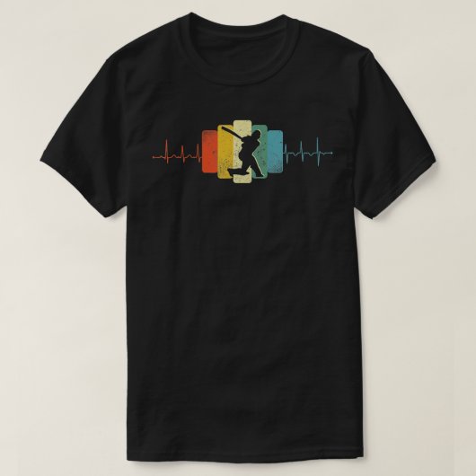 Cricket Heartbeat Cricket Sport EKG  Retro T-shirt (Design voorkant)