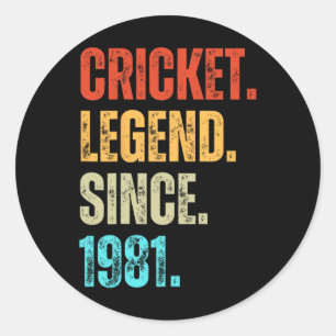 Cricket Legende Sinds 1981 Retro Verjaardag Ronde Sticker