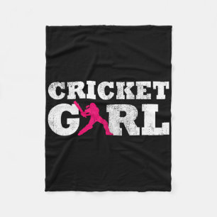 Cricket Meisje Speler Silhouet Sport Cadeau Fleece Deken