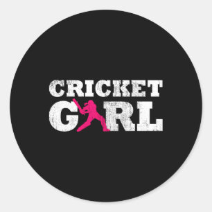 Cricket Meisje Speler Silhouet Sport Cadeau Ronde Sticker