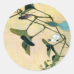 Cricket on a Vine Japans Woodblock Art Ukiyo-E Ronde Sticker