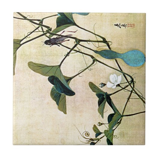 Cricket on a Vine Japans Woodblock Art Ukiyo-E Tegeltje (Voorkant)