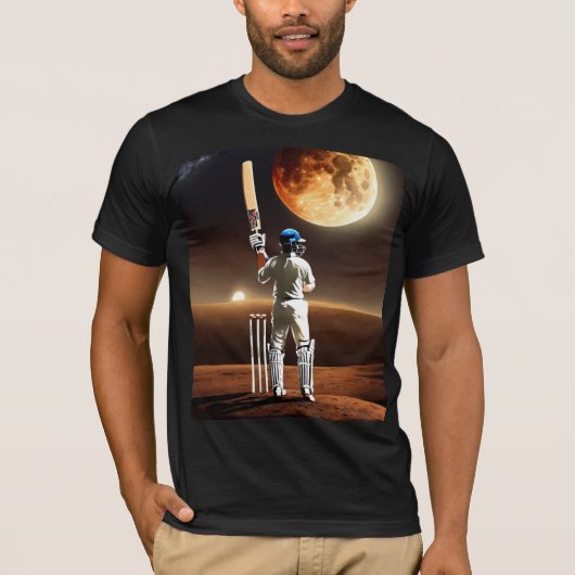 Cricket op de Maan - Uniek Sport Kunst T-Shirt (Voorkant)
