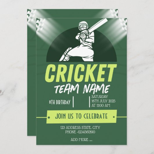 Cricket party thema uitnodiging Kaart (Voorkant / Achterkant)