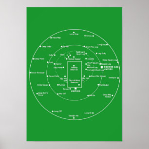 CRICKET PITCH POSITIES Fielding Positions Diagram Poster