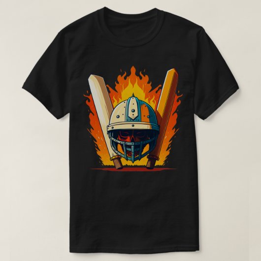 Cricket Player Bat en Helmet T-shirt (Design voorkant)