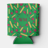 Cricket Player Bats and Balls Pattern Monogram Blikjeskoeler (Voorkant)
