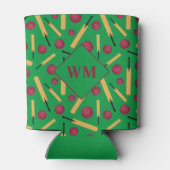 Cricket Player Bats and Balls Pattern Monogram Blikjeskoeler (Achterkant)