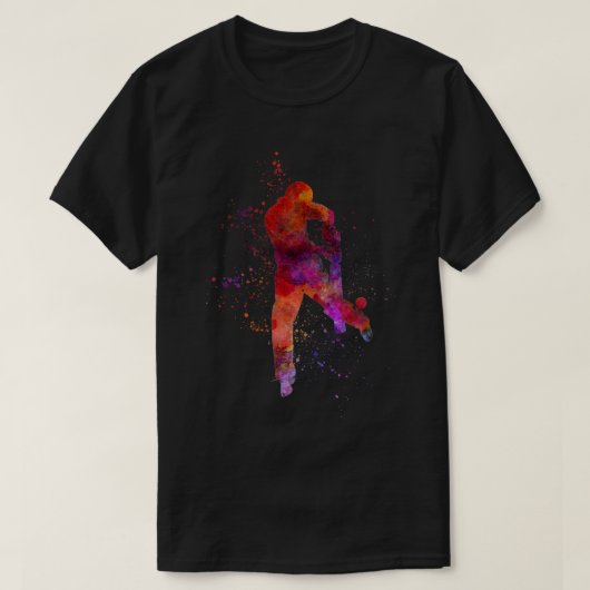 Cricket player batsman silhouette in waterverf11 t-shirt (Design voorkant)