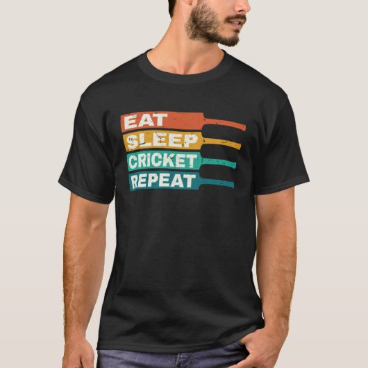Cricket Player Eat Sleep Cricket Repeat Retro T-shirt (Voorkant)