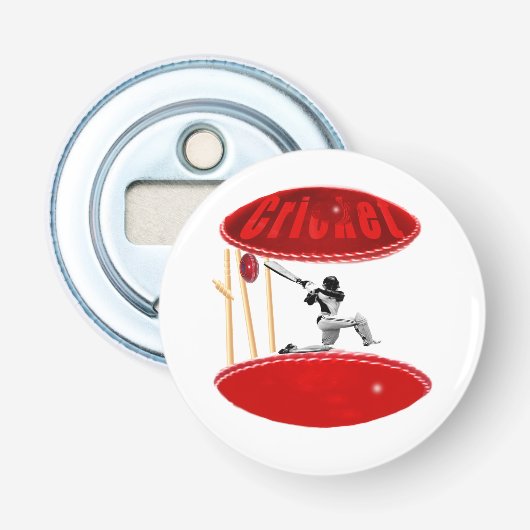 cricket Player op de bal, Button Flesopener (Voorkant)