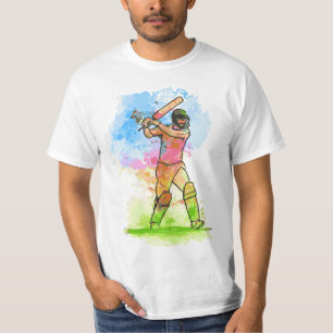 Cricket Player Water Color Stylish T Shirt Design