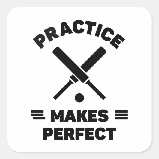 Cricket: Practice makes perfect. Vierkante Sticker (Voorkant)