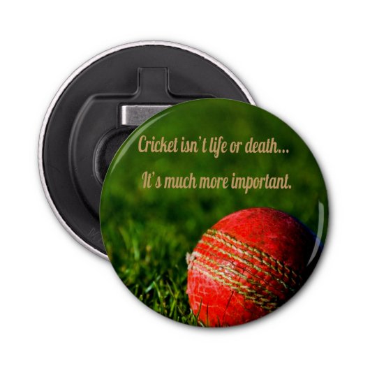 Cricket Red Ball Funny Motivatie Button Flesopener (Voorkant)