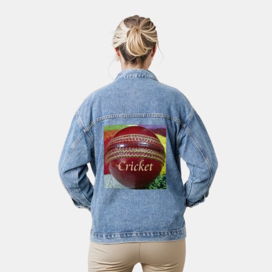 Cricket: Red Hard Ball Art Print Denim Jacket (Model)