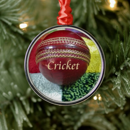 Cricket: Red Hard Ball Art Print Metalen Ornament (Boom)