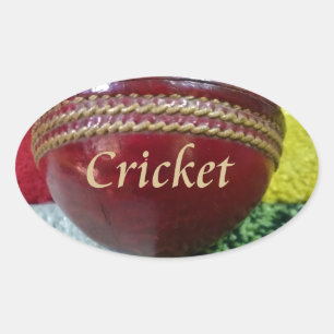 Cricket: Red Hard Ball Art Print Ovale Sticker