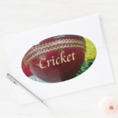 Cricket: Red Hard Ball Art Print Ovale Sticker (Envelop)