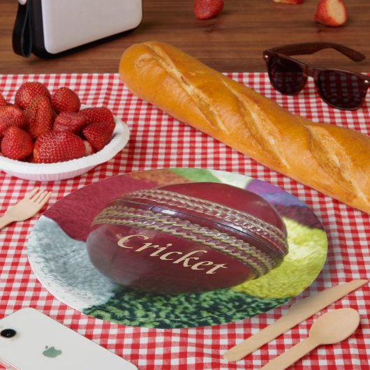 Cricket: Red Hard Ball Art Print Papieren Bordje (Picknick)