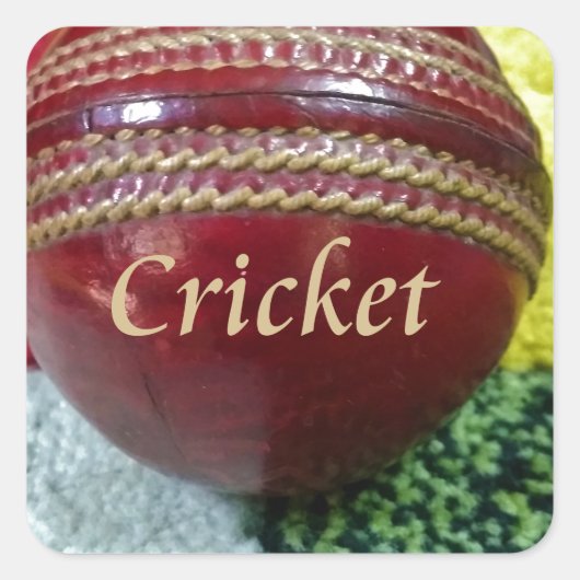 Cricket: Red Hard Ball Art Print Vierkante Sticker (Voorkant)