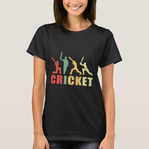 Cricket Retro Vintage Kleuren Cricket Spelers T-shirt