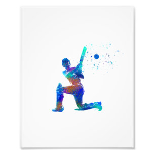 Cricket spelen in aquarel foto afdruk