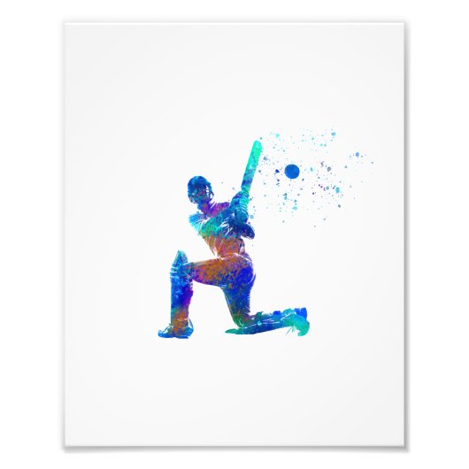 Cricket spelen in aquarel foto afdruk (Voorkant)