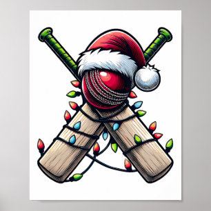 Cricket Speler Team Kerstmuts Kerstmis Poster