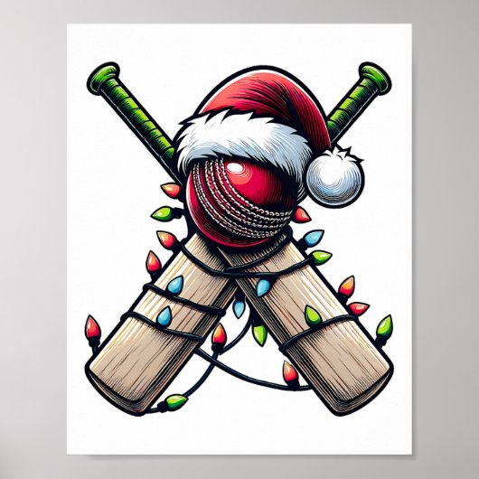 Cricket Speler Team Kerstmuts Kerstmis Poster (Voorkant)
