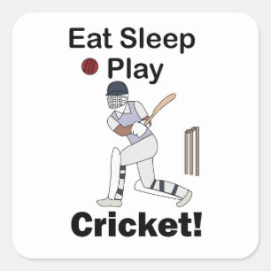 Cricket Sport Eten Slapen Spelen Cricket Vierkante Sticker