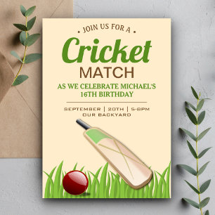 Cricket sport verjaardagsfeest uitnodiging
